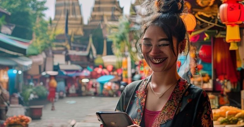 {"prompt":"A visually appealing photo of someone happily using a language learning app on their phone while surrounded by iconic Thai scenery in the background, such as temples or street food stalls. The atmosphere should be bright and encouraging, reflecting the joy of learning a new language. Ensure the image is photorealistic.","originalPrompt":"A visually appealing photo of someone happily using a language learning app on their phone while surrounded by iconic Thai scenery in the background, such as temples or street food stalls. The atmosphere should be bright and encouraging, reflecting the joy of learning a new language. Ensure the image is photorealistic.","width":1024,"height":1024,"seed":2338,"model":"sana","enhance":false,"nologo":false,"negative_prompt":"undefined","nofeed":false,"safe":false,"quality":"medium","image":[],"transparent":false,"has_nsfw_concept":false,"concept":[],"trackingData":{"actualModel":"sana","usage":{"completionImageTokens":1,"totalTokenCount":1}}}