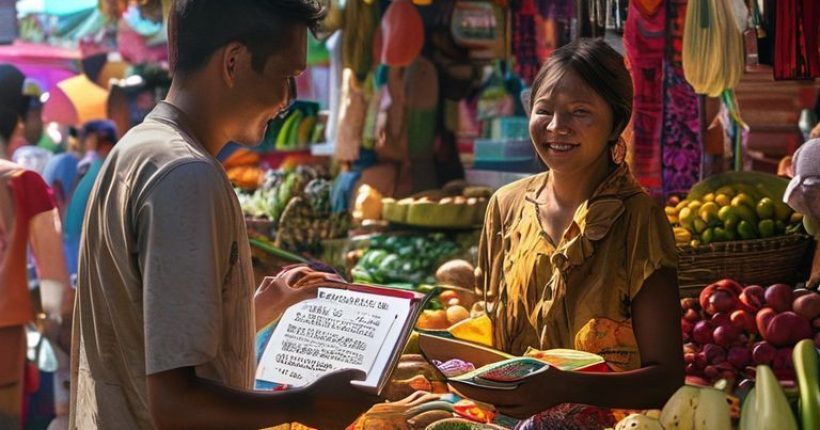 {"prompt":"Photorealistic image of a person happily conversing with a Thai local vendor at a bustling Thai market. The person is holding a Thai phrasebook, and the scene is filled with colorful fruits, vegetables, and textiles. Focus should be on the interaction and the vibrant Thai culture.","originalPrompt":"Photorealistic image of a person happily conversing with a Thai local vendor at a bustling Thai market. The person is holding a Thai phrasebook, and the scene is filled with colorful fruits, vegetables, and textiles. Focus should be on the interaction and the vibrant Thai culture.","width":1024,"height":1024,"seed":2439,"model":"sana","enhance":false,"nologo":false,"negative_prompt":"undefined","nofeed":false,"safe":false,"quality":"medium","image":[],"transparent":false,"has_nsfw_concept":false,"concept":[],"trackingData":{"actualModel":"sana","usage":{"completionImageTokens":1,"totalTokenCount":1}}}