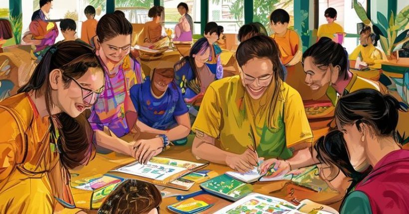 {"prompt":"A vibrant and inspiring image depicting a diverse group of people happily learning Thai together. The scene should be set in a modern Thai learning center, with traditional Thai elements incorporated into the design. Students are engaged in various activities: some are practicing writing Thai characters, others are conversing in Thai, and some are using language learning apps on tablets. The overall mood is positive, encouraging, and reflective of cultural exchange and language acquisition. The colors should be bright and inviting, showcasing the beauty of Thai culture.","originalPrompt":"A vibrant and inspiring image depicting a diverse group of people happily learning Thai together. The scene should be set in a modern Thai learning center, with traditional Thai elements incorporated into the design. Students are engaged in various activities: some are practicing writing Thai characters, others are conversing in Thai, and some are using language learning apps on tablets. The overall mood is positive, encouraging, and reflective of cultural exchange and language acquisition. The colors should be bright and inviting, showcasing the beauty of Thai culture.","width":1024,"height":1024,"seed":2459,"model":"sana","enhance":false,"nologo":false,"negative_prompt":"undefined","nofeed":false,"safe":false,"quality":"medium","image":[],"transparent":false,"has_nsfw_concept":false,"concept":[],"trackingData":{"actualModel":"sana","usage":{"completionImageTokens":1,"totalTokenCount":1}}}
