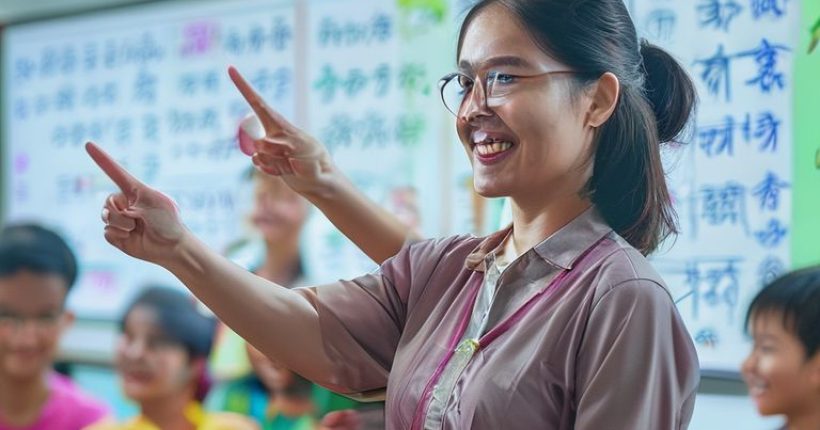 {"prompt":"Photorealistic image of a friendly Thai teacher pointing to a whiteboard with Thai characters written on it. In the background, learners are smiling and engaged in the lesson. The scene is bright and inviting, suggesting a fun and effective learning environment.","originalPrompt":"Photorealistic image of a friendly Thai teacher pointing to a whiteboard with Thai characters written on it. In the background, learners are smiling and engaged in the lesson. The scene is bright and inviting, suggesting a fun and effective learning environment.","width":1024,"height":1024,"seed":2780,"model":"sana","enhance":false,"nologo":false,"negative_prompt":"undefined","nofeed":false,"safe":false,"quality":"medium","image":[],"transparent":false,"has_nsfw_concept":false,"concept":[],"trackingData":{"actualModel":"sana","usage":{"completionImageTokens":1,"totalTokenCount":1}}}