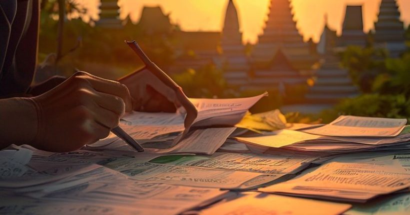 {"prompt":"A person meticulously organizing receipts and financial documents under a glowing Thai temple silhouette, symbolizing careful tax planning in Thailand. The image should have a professional and trustworthy feel, with a focus on clarity and organization. Consider using a split-screen motif with one side depicting paperwork and the other a serene Thai landscape.","originalPrompt":"A person meticulously organizing receipts and financial documents under a glowing Thai temple silhouette, symbolizing careful tax planning in Thailand. The image should have a professional and trustworthy feel, with a focus on clarity and organization. Consider using a split-screen motif with one side depicting paperwork and the other a serene Thai landscape.","width":1024,"height":1024,"seed":2843,"model":"sana","enhance":false,"nologo":false,"negative_prompt":"undefined","nofeed":false,"safe":false,"quality":"medium","image":[],"transparent":false,"has_nsfw_concept":false,"concept":[],"trackingData":{"actualModel":"sana","usage":{"completionImageTokens":1,"totalTokenCount":1}}}