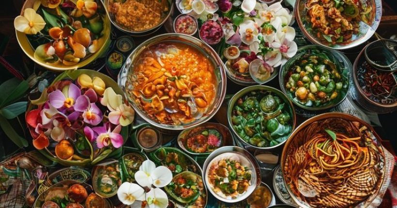 {"prompt":"Overhead photorealistic shot of a beautifully arranged table spread of various popular Thai dishes (Tom Yum Soup, Pad Thai, Green Curry, Mango Sticky Rice) with decorative Thai elements in the background (orchids, woven baskets, traditional Thai fabric). Focus on vibrant colors and authentic presentation.","originalPrompt":"Overhead photorealistic shot of a beautifully arranged table spread of various popular Thai dishes (Tom Yum Soup, Pad Thai, Green Curry, Mango Sticky Rice) with decorative Thai elements in the background (orchids, woven baskets, traditional Thai fabric). Focus on vibrant colors and authentic presentation.","width":1024,"height":1024,"seed":3222,"model":"sana","enhance":false,"nologo":false,"negative_prompt":"undefined","nofeed":false,"safe":false,"quality":"medium","image":[],"transparent":false,"has_nsfw_concept":false,"concept":[],"trackingData":{"actualModel":"sana","usage":{"completionImageTokens":1,"totalTokenCount":1}}}