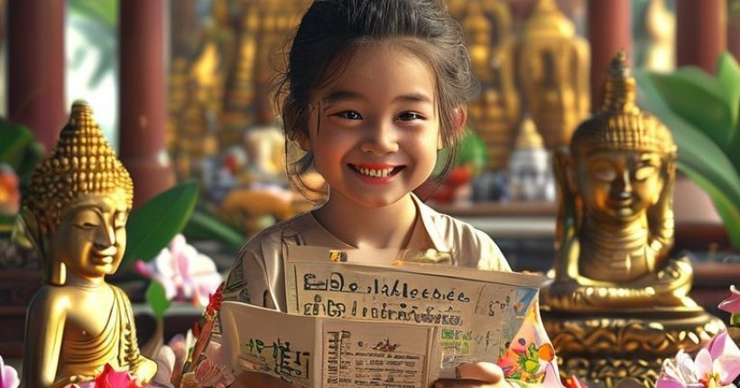 {"prompt":"Photorealistic image of a beginner student happily learning Thai language with a textbook, surrounded by Thai cultural items like orchids, a Buddha statue, and delicious-looking Thai food. The background should feature a traditional Thai temple in soft focus.","originalPrompt":"Photorealistic image of a beginner student happily learning Thai language with a textbook, surrounded by Thai cultural items like orchids, a Buddha statue, and delicious-looking Thai food. The background should feature a traditional Thai temple in soft focus.","width":1024,"height":1024,"seed":3283,"model":"sana","enhance":false,"nologo":false,"negative_prompt":"undefined","nofeed":false,"safe":false,"quality":"medium","image":[],"transparent":false,"has_nsfw_concept":false,"concept":[],"trackingData":{"actualModel":"sana","usage":{"completionImageTokens":1,"totalTokenCount":1}}}