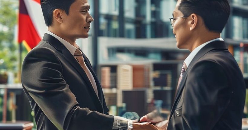 {"prompt":"Photorealistic image depicting a successful Thai entrepreneur shaking hands with a lawyer in front of a modern office building. The image should convey trust, legal expertise, and business growth. The Thai flag should be subtly visible in the background. Focus on conveying a business atmosphere with elements symbolising legal matters such as books and documents.","originalPrompt":"Photorealistic image depicting a successful Thai entrepreneur shaking hands with a lawyer in front of a modern office building. The image should convey trust, legal expertise, and business growth. The Thai flag should be subtly visible in the background. Focus on conveying a business atmosphere with elements symbolising legal matters such as books and documents.","width":1024,"height":1024,"seed":4220,"model":"sana","enhance":false,"nologo":false,"negative_prompt":"undefined","nofeed":false,"safe":false,"quality":"medium","image":[],"transparent":false,"has_nsfw_concept":false,"concept":[],"trackingData":{"actualModel":"sana","usage":{"completionImageTokens":1,"totalTokenCount":1}}}