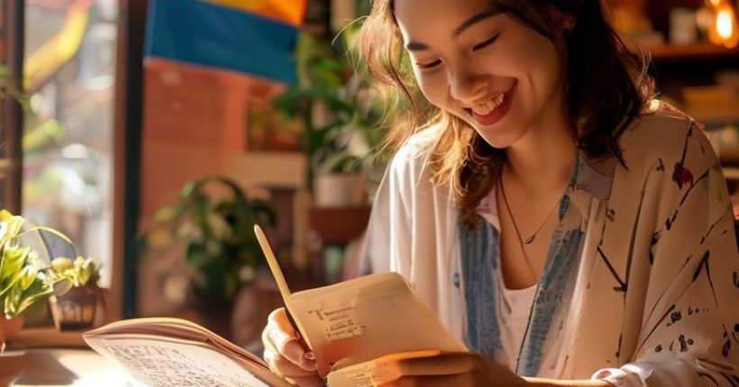 {"prompt":"A warm and inviting photorealistic image. A smiling person is studying Thai language materials (textbook, notebook, flashcards) in a brightly lit and comfortable setting, possibly a cafe or home study area. The focus should be on the joy and ease of learning. A Thai flag or cultural element is subtly visible in the background.","originalPrompt":"A warm and inviting photorealistic image. A smiling person is studying Thai language materials (textbook, notebook, flashcards) in a brightly lit and comfortable setting, possibly a cafe or home study area. The focus should be on the joy and ease of learning. A Thai flag or cultural element is subtly visible in the background.","width":1024,"height":1024,"seed":5401,"model":"sana","enhance":false,"nologo":false,"negative_prompt":"undefined","nofeed":false,"safe":false,"quality":"medium","image":[],"transparent":false,"has_nsfw_concept":false,"concept":[],"trackingData":{"actualModel":"sana","usage":{"completionImageTokens":1,"totalTokenCount":1}}}