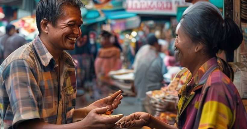 {"prompt":"A vibrant photorealistic image showing a foreigner engaging in a friendly conversation with a Thai street vendor in a bustling Bangkok market. The foreigner is smiling and using hand gestures while ordering food in Thai. The scene should capture the lively atmosphere of the market and the joy of cultural exchange.","originalPrompt":"A vibrant photorealistic image showing a foreigner engaging in a friendly conversation with a Thai street vendor in a bustling Bangkok market. The foreigner is smiling and using hand gestures while ordering food in Thai. The scene should capture the lively atmosphere of the market and the joy of cultural exchange.","width":1024,"height":1024,"seed":5708,"model":"sana","enhance":false,"nologo":false,"negative_prompt":"undefined","nofeed":false,"safe":false,"quality":"medium","image":[],"transparent":false,"has_nsfw_concept":false,"concept":[],"trackingData":{"actualModel":"sana","usage":{"completionImageTokens":1,"totalTokenCount":1}}}