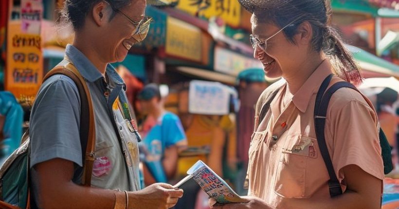 {"prompt":"Photorealistic image of a smiling tourist interacting with a Thai street vendor, with Thai script visible in the background. The scene should be vibrant and colorful, showcasing the beauty of Thai culture and the joy of communication. Focus on making the interaction feel genuine and positive, highlighting the benefits of learning the Thai language. The tourist should be holding a Thai phrasebook or using a translation app on their phone.","originalPrompt":"Photorealistic image of a smiling tourist interacting with a Thai street vendor, with Thai script visible in the background. The scene should be vibrant and colorful, showcasing the beauty of Thai culture and the joy of communication. Focus on making the interaction feel genuine and positive, highlighting the benefits of learning the Thai language. The tourist should be holding a Thai phrasebook or using a translation app on their phone.","width":1024,"height":1024,"seed":7721,"model":"sana","enhance":false,"nologo":false,"negative_prompt":"undefined","nofeed":false,"safe":false,"quality":"medium","image":[],"transparent":false,"has_nsfw_concept":false,"concept":[],"trackingData":{"actualModel":"sana","usage":{"completionImageTokens":1,"totalTokenCount":1}}}
