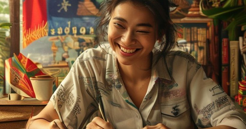 {"prompt":"Photorealistic image of a smiling person happily studying a Thai language textbook with Thai script and imagery of Thailand in the background. Books, a cup of coffee, and a Thai flag should also be present.","originalPrompt":"Photorealistic image of a smiling person happily studying a Thai language textbook with Thai script and imagery of Thailand in the background. Books, a cup of coffee, and a Thai flag should also be present.","width":1024,"height":1024,"seed":9009,"model":"sana","enhance":false,"nologo":false,"negative_prompt":"undefined","nofeed":false,"safe":false,"quality":"medium","image":[],"transparent":false,"has_nsfw_concept":false,"concept":[],"trackingData":{"actualModel":"sana","usage":{"completionImageTokens":1,"totalTokenCount":1}}}
