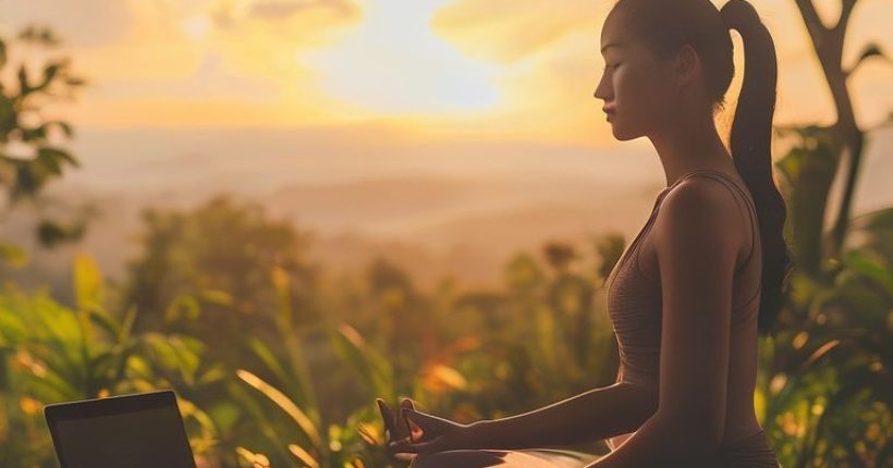 {"prompt":"A serene Thai woman practicing yoga outdoors at sunrise, with a laptop and notebook subtly placed nearby to represent work. The overall tone is peaceful and balanced, symbolizing the integration of work and personal life. The background should feature a beautiful natural Thai landscape.","originalPrompt":"A serene Thai woman practicing yoga outdoors at sunrise, with a laptop and notebook subtly placed nearby to represent work. The overall tone is peaceful and balanced, symbolizing the integration of work and personal life. The background should feature a beautiful natural Thai landscape.","width":1024,"height":1024,"seed":9314,"model":"sana","enhance":false,"nologo":false,"negative_prompt":"undefined","nofeed":false,"safe":false,"quality":"medium","image":[],"transparent":false,"has_nsfw_concept":false,"concept":[],"trackingData":{"actualModel":"sana","usage":{"completionImageTokens":1,"totalTokenCount":1}}}