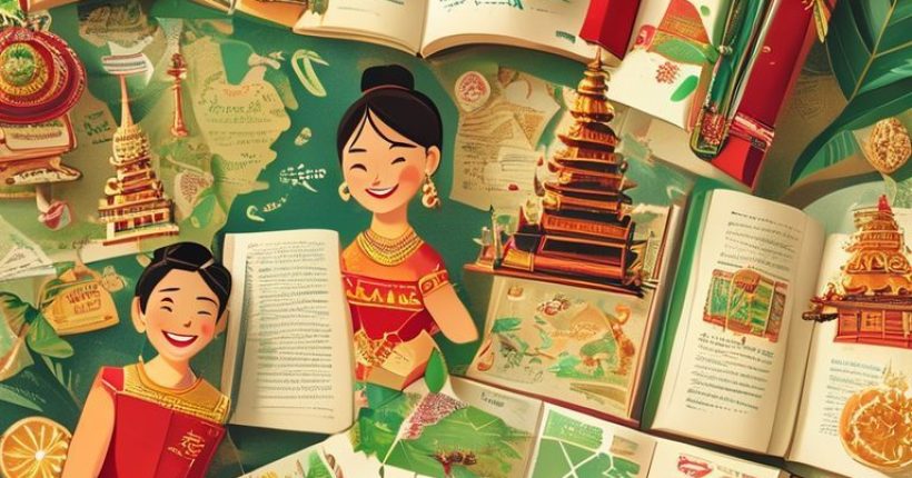 {"prompt":"A vibrant and welcoming image featuring various elements related to learning Thai. Include textbooks open to Thai script, a smiling Thai person (perhaps a teacher or local), a map of Thailand with key cities highlighted, traditional Thai food, and cultural symbols like temples or Thai silk. The overall tone should be encouraging and visually appealing, suggesting the excitement and richness of learning Thai.","originalPrompt":"A vibrant and welcoming image featuring various elements related to learning Thai. Include textbooks open to Thai script, a smiling Thai person (perhaps a teacher or local), a map of Thailand with key cities highlighted, traditional Thai food, and cultural symbols like temples or Thai silk. The overall tone should be encouraging and visually appealing, suggesting the excitement and richness of learning Thai.","width":1024,"height":1024,"seed":9375,"model":"sana","enhance":false,"nologo":false,"negative_prompt":"undefined","nofeed":false,"safe":false,"quality":"medium","image":[],"transparent":false,"has_nsfw_concept":false,"concept":[],"trackingData":{"actualModel":"sana","usage":{"completionImageTokens":1,"totalTokenCount":1}}}