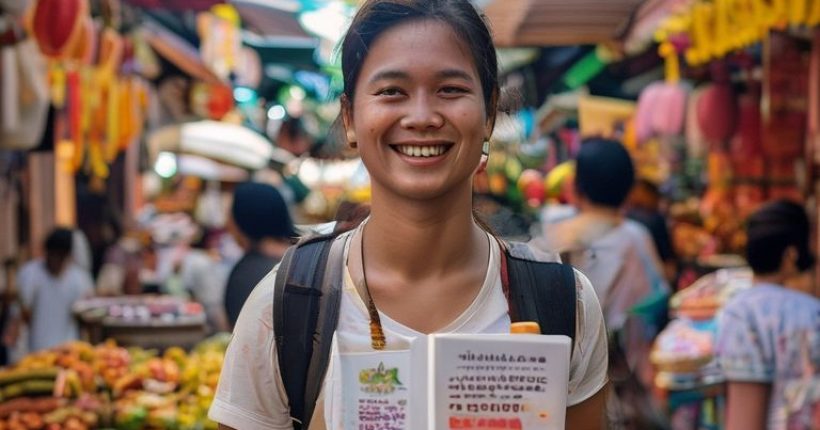 {"prompt":"Photorealistic image of a smiling tourist in Thailand, holding a Thai language phrasebook and gesturing confidently. Background is a bustling Thai street market with vibrant colors and exotic food stalls. The image should convey a sense of accomplishment and excitement about learning Thai.","originalPrompt":"Photorealistic image of a smiling tourist in Thailand, holding a Thai language phrasebook and gesturing confidently. Background is a bustling Thai street market with vibrant colors and exotic food stalls. The image should convey a sense of accomplishment and excitement about learning Thai.","width":1024,"height":1024,"seed":10430,"model":"sana","enhance":false,"nologo":false,"negative_prompt":"undefined","nofeed":false,"safe":false,"quality":"medium","image":[],"transparent":false,"has_nsfw_concept":false,"concept":[],"trackingData":{"actualModel":"sana","usage":{"completionImageTokens":1,"totalTokenCount":1}}}