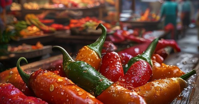 {"prompt":"Photorealistic close-up of a variety of Thai chili peppers, with focus stacking to show detail, arranged artistically on a rustic wooden table. In the background, blurred, is a Thai market scene with people and food stalls. The lighting should be warm and inviting, emphasizing the vibrant colors of the peppers. Include water droplets on some of the peppers to suggest freshness.","originalPrompt":"Photorealistic close-up of a variety of Thai chili peppers, with focus stacking to show detail, arranged artistically on a rustic wooden table. In the background, blurred, is a Thai market scene with people and food stalls. The lighting should be warm and inviting, emphasizing the vibrant colors of the peppers. Include water droplets on some of the peppers to suggest freshness.","width":1024,"height":1024,"seed":10552,"model":"sana","enhance":false,"nologo":false,"negative_prompt":"undefined","nofeed":false,"safe":false,"quality":"medium","image":[],"transparent":false,"has_nsfw_concept":false,"concept":[],"trackingData":{"actualModel":"sana","usage":{"completionImageTokens":1,"totalTokenCount":1}}}