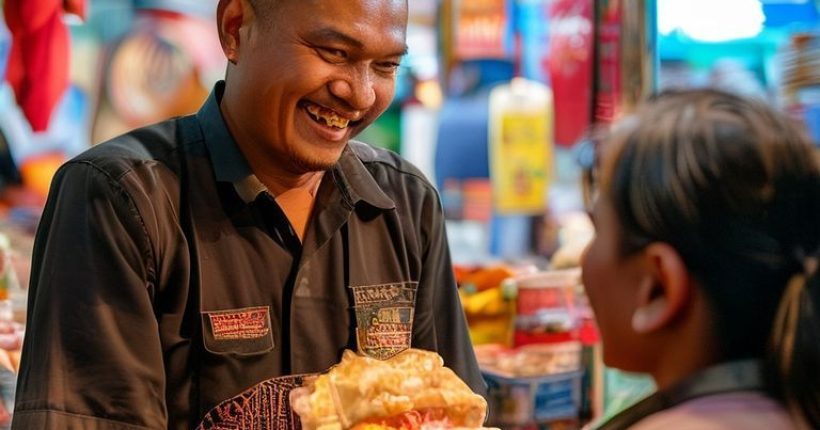 {"prompt":"A vibrant and inviting image showing a friendly Thai vendor interacting with a customer at a bustling market. The vendor should be smiling and offering a product, while the customer appears engaged and happy. Focus on capturing the warmth and personal connection of the transaction, with traditional Thai elements in the background.","originalPrompt":"A vibrant and inviting image showing a friendly Thai vendor interacting with a customer at a bustling market. The vendor should be smiling and offering a product, while the customer appears engaged and happy. Focus on capturing the warmth and personal connection of the transaction, with traditional Thai elements in the background.","width":1024,"height":1024,"seed":10676,"model":"sana","enhance":false,"nologo":false,"negative_prompt":"undefined","nofeed":false,"safe":false,"quality":"medium","image":[],"transparent":false,"has_nsfw_concept":false,"concept":[],"trackingData":{"actualModel":"sana","usage":{"completionImageTokens":1,"totalTokenCount":1}}}