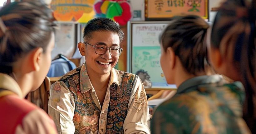 {"prompt":"Photorealistic image of a friendly Thai person teaching Thai language to a group of international students. The setting is a bright and welcoming classroom with Thai decorations. The atmosphere is positive and engaging. Focus on conveying the joy of learning and cultural exchange.","originalPrompt":"Photorealistic image of a friendly Thai person teaching Thai language to a group of international students. The setting is a bright and welcoming classroom with Thai decorations. The atmosphere is positive and engaging. Focus on conveying the joy of learning and cultural exchange.","width":1024,"height":1024,"seed":10860,"model":"sana","enhance":false,"nologo":false,"negative_prompt":"undefined","nofeed":false,"safe":false,"quality":"medium","image":[],"transparent":false,"has_nsfw_concept":false,"concept":[],"trackingData":{"actualModel":"sana","usage":{"completionImageTokens":1,"totalTokenCount":1}}}