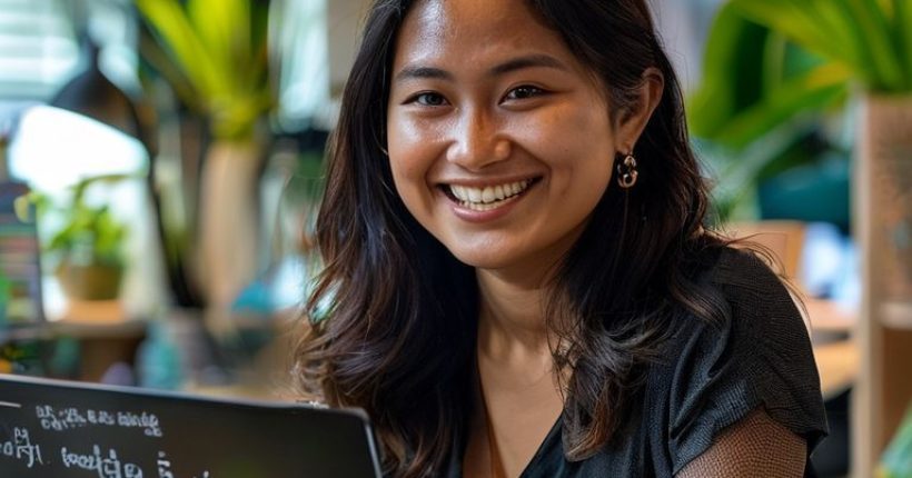 {"prompt":"A warm, inviting photo of a Thai woman smiling genuinely at the camera, working on a laptop with Thai script visible on the screen. The background is a modern, well-lit office space with plants, conveying a sense of authenticity and success. The image should focus on genuine expression and approachable professionalism. This image should convey the concept of someone building their authentic brand online.","originalPrompt":"A warm, inviting photo of a Thai woman smiling genuinely at the camera, working on a laptop with Thai script visible on the screen. The background is a modern, well-lit office space with plants, conveying a sense of authenticity and success. The image should focus on genuine expression and approachable professionalism. This image should convey the concept of someone building their authentic brand online.","width":1024,"height":1024,"seed":11719,"model":"sana","enhance":false,"nologo":false,"negative_prompt":"undefined","nofeed":false,"safe":false,"quality":"medium","image":[],"transparent":false,"has_nsfw_concept":false,"concept":[],"trackingData":{"actualModel":"sana","usage":{"completionImageTokens":1,"totalTokenCount":1}}}