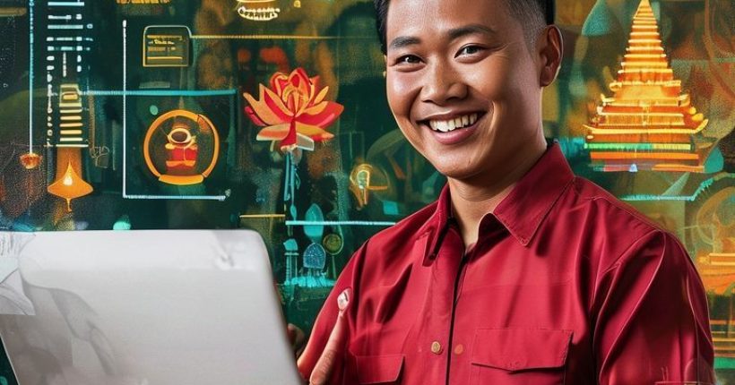 {"prompt":"A vibrant and inviting cover image depicting a Thai business owner smiling confidently while pointing at a well-designed website displayed on a laptop. The background should showcase a mix of traditional Thai elements and modern digital icons, symbolizing the fusion of tradition and technology. The overall tone should be optimistic and professional.","originalPrompt":"A vibrant and inviting cover image depicting a Thai business owner smiling confidently while pointing at a well-designed website displayed on a laptop. The background should showcase a mix of traditional Thai elements and modern digital icons, symbolizing the fusion of tradition and technology. The overall tone should be optimistic and professional.","width":1024,"height":1024,"seed":11780,"model":"sana","enhance":false,"nologo":false,"negative_prompt":"undefined","nofeed":false,"safe":false,"quality":"medium","image":[],"transparent":false,"has_nsfw_concept":false,"concept":[],"trackingData":{"actualModel":"sana","usage":{"completionImageTokens":1,"totalTokenCount":1}}}