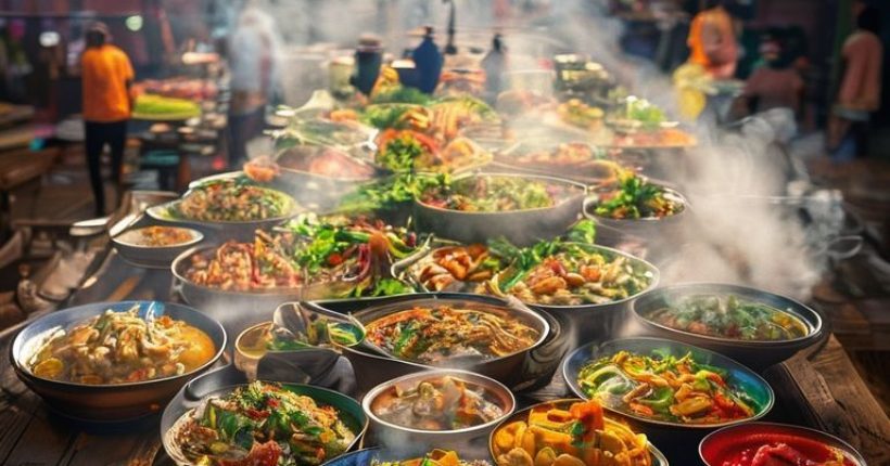 {"prompt":"Photorealistic, overhead shot of a vibrant Thai feast laid out on a traditional wooden table. The table should be full of colorful dishes like Tom Yum soup, Pad Thai, green curry, and mango sticky rice. Steam should be rising from some of the dishes. In the background, a blurred view of a bustling Thai street market with vendors selling fresh produce.","originalPrompt":"Photorealistic, overhead shot of a vibrant Thai feast laid out on a traditional wooden table. The table should be full of colorful dishes like Tom Yum soup, Pad Thai, green curry, and mango sticky rice. Steam should be rising from some of the dishes. In the background, a blurred view of a bustling Thai street market with vendors selling fresh produce.","width":1024,"height":1024,"seed":12881,"model":"sana","enhance":false,"nologo":false,"negative_prompt":"undefined","nofeed":false,"safe":false,"quality":"medium","image":[],"transparent":false,"has_nsfw_concept":false,"concept":[],"trackingData":{"actualModel":"sana","usage":{"completionImageTokens":1,"totalTokenCount":1}}}