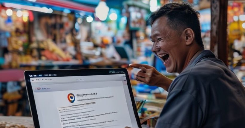 {"prompt":"A photorealistic image showing a Thai person joyfully pointing at a laptop screen displaying a website ranking high on Google search results. The background should depict a vibrant and bustling Thai market scene, symbolizing the success and growth of the business due to effective SEO strategies. The laptop screen should clearly show the Google search results with the website prominently displayed in the top position. Include elements of Thai culture and tradition in the background to emphasize the location.","originalPrompt":"A photorealistic image showing a Thai person joyfully pointing at a laptop screen displaying a website ranking high on Google search results. The background should depict a vibrant and bustling Thai market scene, symbolizing the success and growth of the business due to effective SEO strategies. The laptop screen should clearly show the Google search results with the website prominently displayed in the top position. Include elements of Thai culture and tradition in the background to emphasize the location.","width":1024,"height":1024,"seed":17482,"model":"sana","enhance":false,"nologo":false,"negative_prompt":"undefined","nofeed":false,"safe":false,"quality":"medium","image":[],"transparent":false,"has_nsfw_concept":false,"concept":[],"trackingData":{"actualModel":"sana","usage":{"completionImageTokens":1,"totalTokenCount":1}}}