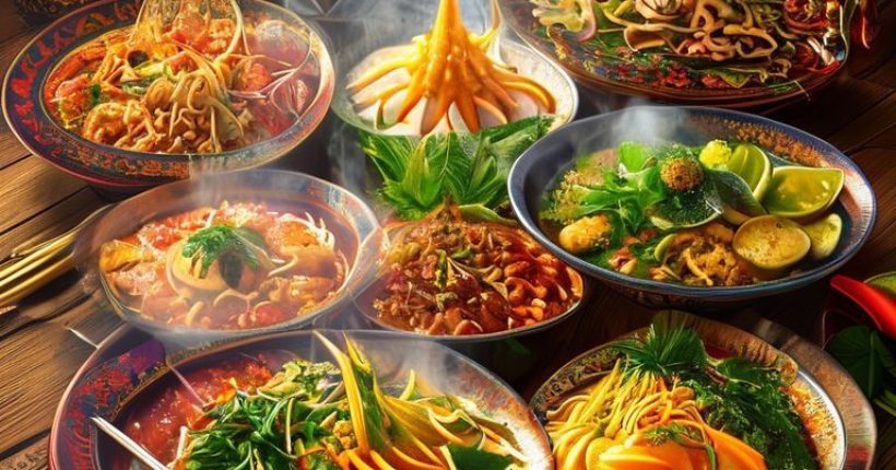 {"prompt":"A photorealistic and vibrant cover image of several popular Thai dishes beautifully arranged on a wooden table, including Pad Thai, Tom Yum Goong, Green Curry, and Mango Sticky Rice. The dishes should be steaming slightly, indicating they are freshly made. Background includes traditional Thai decorations and elements emphasizing the richness and appeal of Thai cuisine. Bright, inviting, and mouthwatering.","originalPrompt":"A photorealistic and vibrant cover image of several popular Thai dishes beautifully arranged on a wooden table, including Pad Thai, Tom Yum Goong, Green Curry, and Mango Sticky Rice. The dishes should be steaming slightly, indicating they are freshly made. Background includes traditional Thai decorations and elements emphasizing the richness and appeal of Thai cuisine. Bright, inviting, and mouthwatering.","width":1024,"height":1024,"seed":17665,"model":"sana","enhance":false,"nologo":false,"negative_prompt":"undefined","nofeed":false,"safe":false,"quality":"medium","image":[],"transparent":false,"has_nsfw_concept":false,"concept":[],"trackingData":{"actualModel":"sana","usage":{"completionImageTokens":1,"totalTokenCount":1}}}