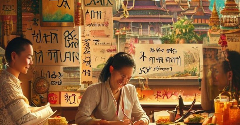 {"prompt":"A vibrant and welcoming image showcasing diverse aspects of Thai language learning. The image should include Thai script in an aesthetically pleasing manner, interspersed with images of Thai culture (temples, food, people), and perhaps a person studying Thai with a smile. Make the image photorealistic and inviting. Consider using warm colors and soft lighting.","originalPrompt":"A vibrant and welcoming image showcasing diverse aspects of Thai language learning. The image should include Thai script in an aesthetically pleasing manner, interspersed with images of Thai culture (temples, food, people), and perhaps a person studying Thai with a smile. Make the image photorealistic and inviting. Consider using warm colors and soft lighting.","width":1024,"height":1024,"seed":1491,"model":"sana","enhance":false,"nologo":false,"negative_prompt":"undefined","nofeed":false,"safe":false,"quality":"medium","image":[],"transparent":false,"has_nsfw_concept":false,"concept":[],"trackingData":{"actualModel":"sana","usage":{"completionImageTokens":1,"totalTokenCount":1}}}