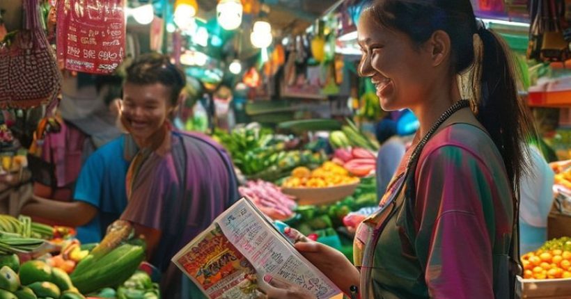 {"prompt":"Photorealistic image of a smiling foreigner interacting with a friendly Thai local in a bustling Thai market. The foreigner is holding a Thai phrasebook, and the market scene is vibrant with colorful fruits, vegetables, and street food stalls.","originalPrompt":"Photorealistic image of a smiling foreigner interacting with a friendly Thai local in a bustling Thai market. The foreigner is holding a Thai phrasebook, and the market scene is vibrant with colorful fruits, vegetables, and street food stalls.","width":1024,"height":1024,"seed":1518,"model":"sana","enhance":false,"nologo":false,"negative_prompt":"undefined","nofeed":false,"safe":false,"quality":"medium","image":[],"transparent":false,"has_nsfw_concept":false,"concept":[],"trackingData":{"actualModel":"sana","usage":{"completionImageTokens":1,"totalTokenCount":1}}}