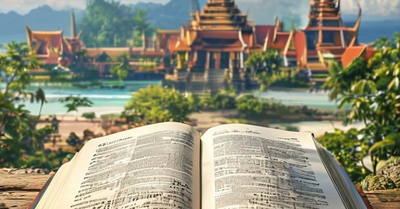 {"prompt":"Photorealistic image of a Thai language textbook open to a page explaining the difference between '????' and '???'. The background shows iconic Thai scenery like temples or beaches. Focus is on clarity and visual representation of the subject.","originalPrompt":"Photorealistic image of a Thai language textbook open to a page explaining the difference between '????' and '???'. The background shows iconic Thai scenery like temples or beaches. Focus is on clarity and visual representation of the subject.","width":1024,"height":1024,"seed":1549,"model":"sana","enhance":false,"nologo":false,"negative_prompt":"undefined","nofeed":false,"safe":false,"quality":"medium","image":[],"transparent":false,"has_nsfw_concept":false,"concept":[],"trackingData":{"actualModel":"sana","usage":{"completionImageTokens":1,"totalTokenCount":1}}}