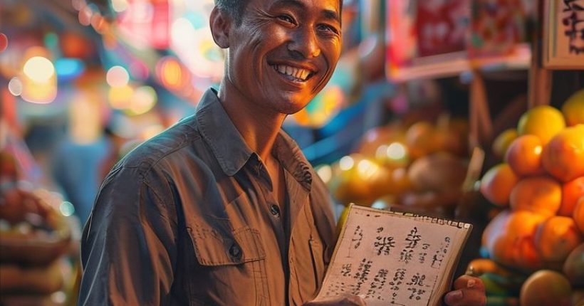 {"prompt":"A photorealistic image of a smiling westerner learning Thai script in a vibrant Thai market. Fruit stalls and Thai signage are blurred in the background to create depth of field. The person is holding a notebook with Thai characters and a pen, illuminated by the warm lighting of the market. The image should convey the joy of learning and cultural immersion.","originalPrompt":"A photorealistic image of a smiling westerner learning Thai script in a vibrant Thai market. Fruit stalls and Thai signage are blurred in the background to create depth of field. The person is holding a notebook with Thai characters and a pen, illuminated by the warm lighting of the market. The image should convey the joy of learning and cultural immersion.","width":1024,"height":1024,"seed":1630,"model":"sana","enhance":false,"nologo":false,"negative_prompt":"undefined","nofeed":false,"safe":false,"quality":"medium","image":[],"transparent":false,"has_nsfw_concept":false,"concept":[],"trackingData":{"actualModel":"sana","usage":{"completionImageTokens":1,"totalTokenCount":1}}}