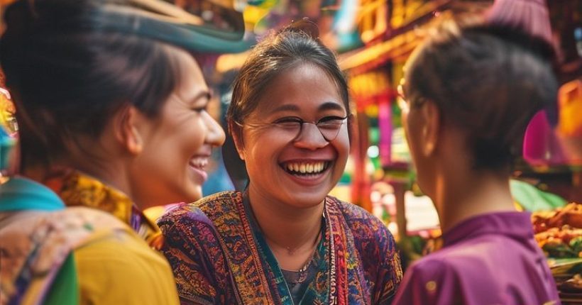 {"prompt":"A visually appealing and inviting cover image for a blog post about learning Thai. The image should feature a smiling person (perhaps a tourist or student) interacting with a friendly Thai local in a vibrant setting (perhaps a market or temple). Include elements that represent Thai culture, like traditional clothing, food, or architecture. The color palette should be warm and inviting. The image should convey both the joy of learning and the beauty of Thai culture.","originalPrompt":"A visually appealing and inviting cover image for a blog post about learning Thai. The image should feature a smiling person (perhaps a tourist or student) interacting with a friendly Thai local in a vibrant setting (perhaps a market or temple). Include elements that represent Thai culture, like traditional clothing, food, or architecture. The color palette should be warm and inviting. The image should convey both the joy of learning and the beauty of Thai culture.","width":1024,"height":1024,"seed":19197,"model":"sana","enhance":false,"nologo":false,"negative_prompt":"undefined","nofeed":false,"safe":false,"quality":"medium","image":[],"transparent":false,"has_nsfw_concept":false,"concept":[],"trackingData":{"actualModel":"sana","usage":{"completionImageTokens":1,"totalTokenCount":1}}}