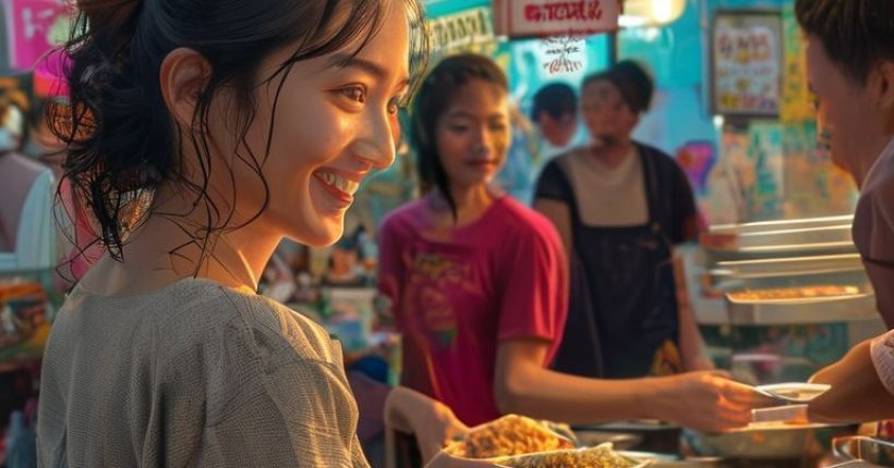 {"prompt":"A photorealistic image of a smiling Caucasian woman interacting with a Thai street food vendor. The woman is attempting to order food in Thai, with both of them looking friendly and engaged. The background is a vibrant Thai street scene with various food stalls and people. There should be Thai script visible in the background on signs. The image should convey a sense of cultural immersion and the joy of learning a new language.","originalPrompt":"A photorealistic image of a smiling Caucasian woman interacting with a Thai street food vendor. The woman is attempting to order food in Thai, with both of them looking friendly and engaged. The background is a vibrant Thai street scene with various food stalls and people. There should be Thai script visible in the background on signs. The image should convey a sense of cultural immersion and the joy of learning a new language.","width":1024,"height":1024,"seed":19992,"model":"sana","enhance":false,"nologo":false,"negative_prompt":"undefined","nofeed":false,"safe":false,"quality":"medium","image":[],"transparent":false,"has_nsfw_concept":false,"concept":[],"trackingData":{"actualModel":"sana","usage":{"completionImageTokens":1,"totalTokenCount":1}}}