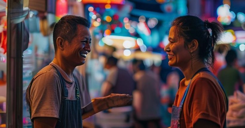 {"prompt":"A photorealistic cover image of a smiling person interacting with a Thai street food vendor, both engaged in a friendly conversation. The background showcases a vibrant Bangkok street scene at night, with colorful lights and bustling activity. Focus on a warm, inviting atmosphere that represents learning and immersion in Thai culture.","originalPrompt":"A photorealistic cover image of a smiling person interacting with a Thai street food vendor, both engaged in a friendly conversation. The background showcases a vibrant Bangkok street scene at night, with colorful lights and bustling activity. Focus on a warm, inviting atmosphere that represents learning and immersion in Thai culture.","width":1024,"height":1024,"seed":20361,"model":"sana","enhance":false,"nologo":false,"negative_prompt":"undefined","nofeed":false,"safe":false,"quality":"medium","image":[],"transparent":false,"has_nsfw_concept":false,"concept":[],"trackingData":{"actualModel":"sana","usage":{"completionImageTokens":1,"totalTokenCount":1}}}