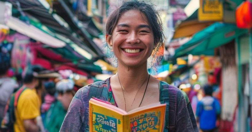{"prompt":"A vibrant, photorealistic cover image of a smiling person holding a Thai language textbook in front of a bustling Bangkok street scene. Focus on conveying the joy of learning and the immersion in Thai culture.","originalPrompt":"A vibrant, photorealistic cover image of a smiling person holding a Thai language textbook in front of a bustling Bangkok street scene. Focus on conveying the joy of learning and the immersion in Thai culture.","width":1024,"height":1024,"seed":20483,"model":"sana","enhance":false,"nologo":false,"negative_prompt":"undefined","nofeed":false,"safe":false,"quality":"medium","image":[],"transparent":false,"has_nsfw_concept":false,"concept":[],"trackingData":{"actualModel":"sana","usage":{"completionImageTokens":1,"totalTokenCount":1}}}
