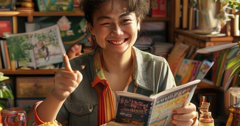 {"prompt":"Photorealistic image of a person smiling and pointing at a Thai language textbook, surrounded by Thai snacks and a map of Thailand. The background is a cozy study room filled with books and travel souvenirs.","originalPrompt":"Photorealistic image of a person smiling and pointing at a Thai language textbook, surrounded by Thai snacks and a map of Thailand. The background is a cozy study room filled with books and travel souvenirs.","width":1024,"height":1024,"seed":18827,"model":"sana","enhance":false,"nologo":false,"negative_prompt":"undefined","nofeed":false,"safe":false,"quality":"medium","image":[],"transparent":false,"has_nsfw_concept":false,"concept":[],"trackingData":{"actualModel":"sana","usage":{"completionImageTokens":1,"totalTokenCount":1}}}